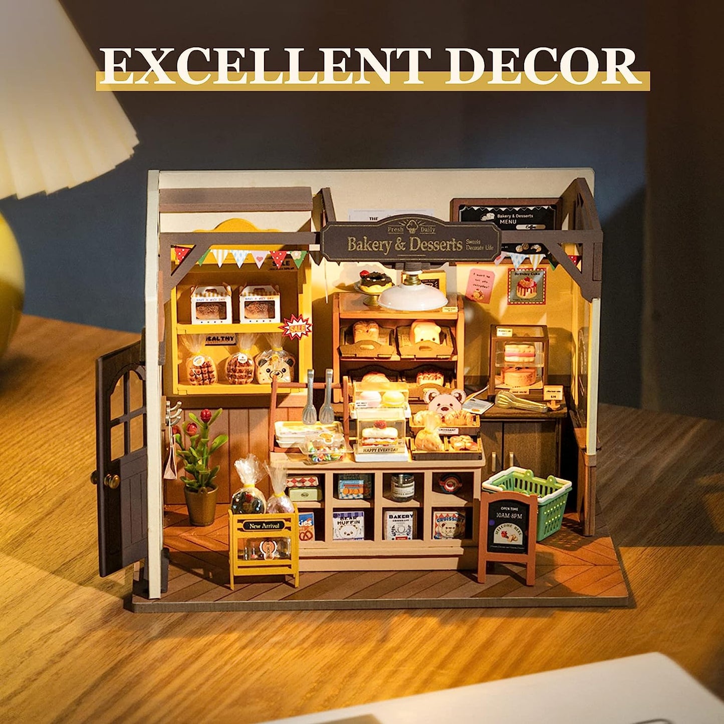 Mini Home DIY Assembly Model, Becca's Bakery, 3D Puzzle Toy, 256-piece Wooden Model With LED Lights, Creative Home Decor And Adult Gift