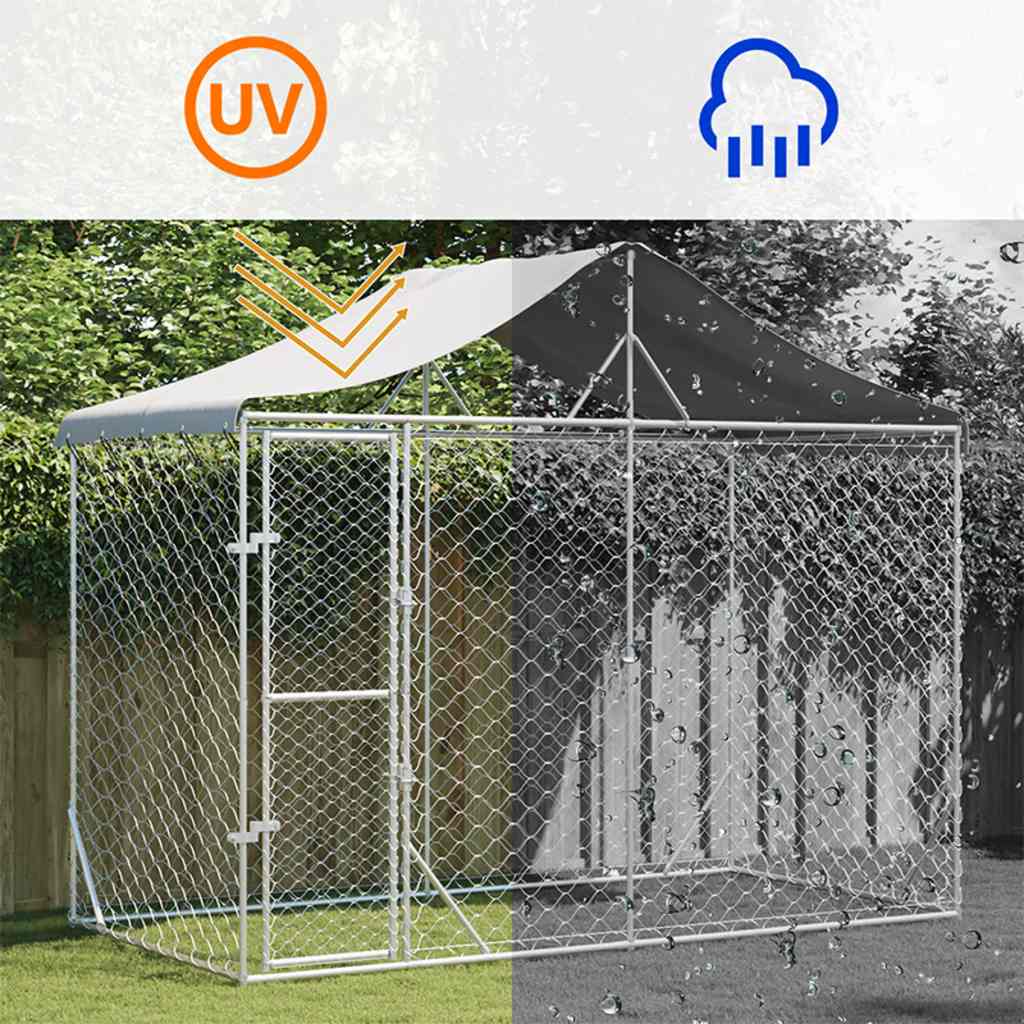 Outdoor Dog Kennel with Roof, Silver, 3x1.5x2.5m, Galvanized