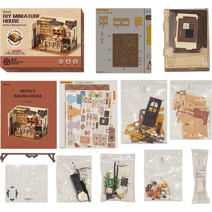 Mini Home DIY Assembly Model, Becca's Bakery, 3D Puzzle Toy, 256-piece Wooden Model With LED Lights, Creative Home Decor And Adult Gift