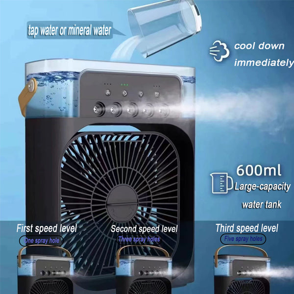 3 In 1 Fan Air Conditioner Small Water Air Cooler LED Lights Air Cooling Fan