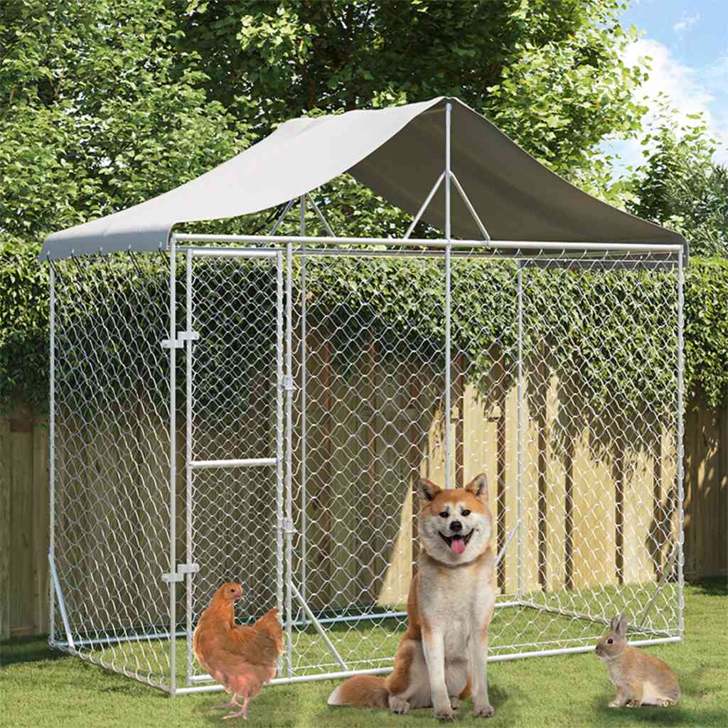 Outdoor Dog Kennel with Roof, Silver, 3x1.5x2.5m, Galvanized
