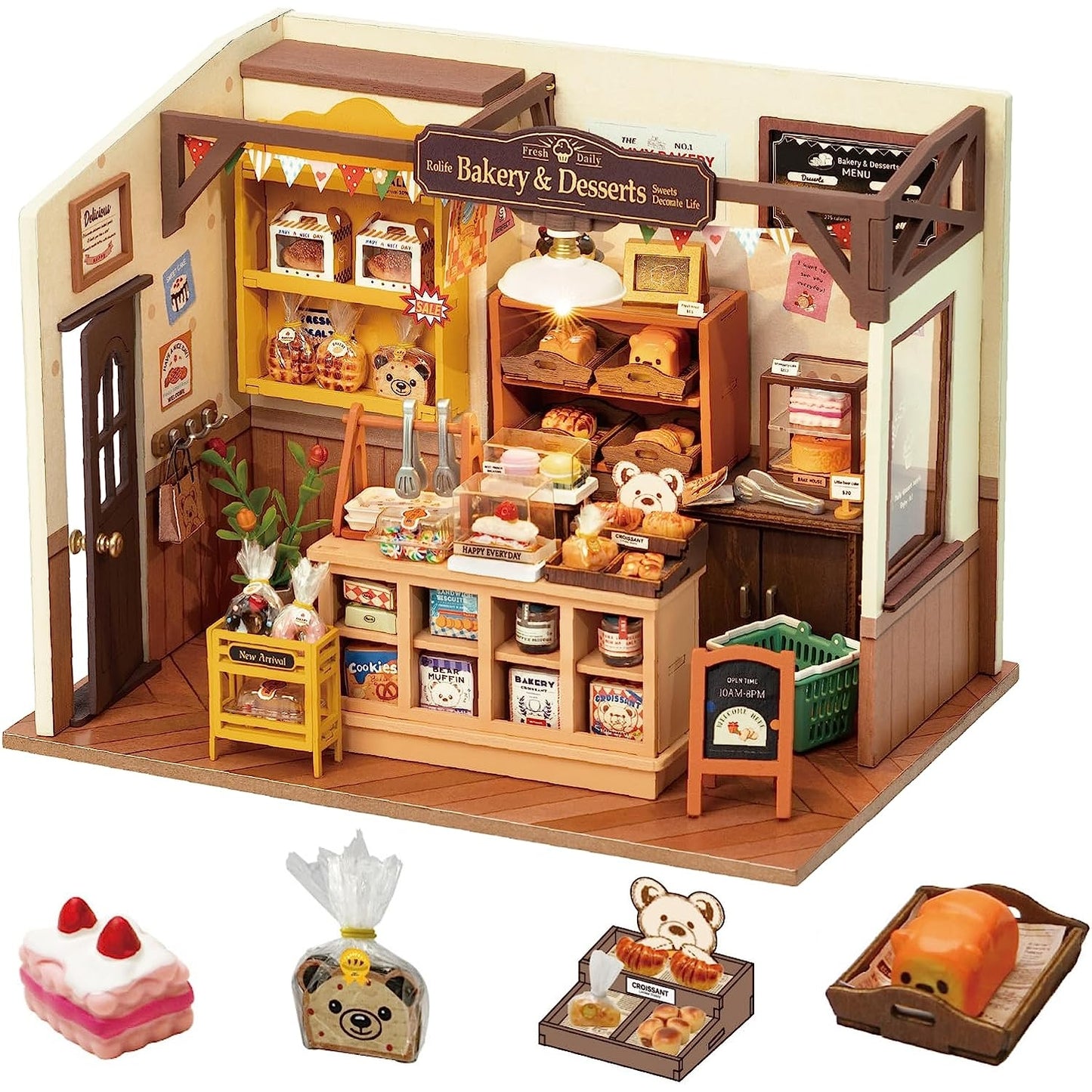 Mini Home DIY Assembly Model, Becca's Bakery, 3D Puzzle Toy, 256-piece Wooden Model With LED Lights, Creative Home Decor And Adult Gift
