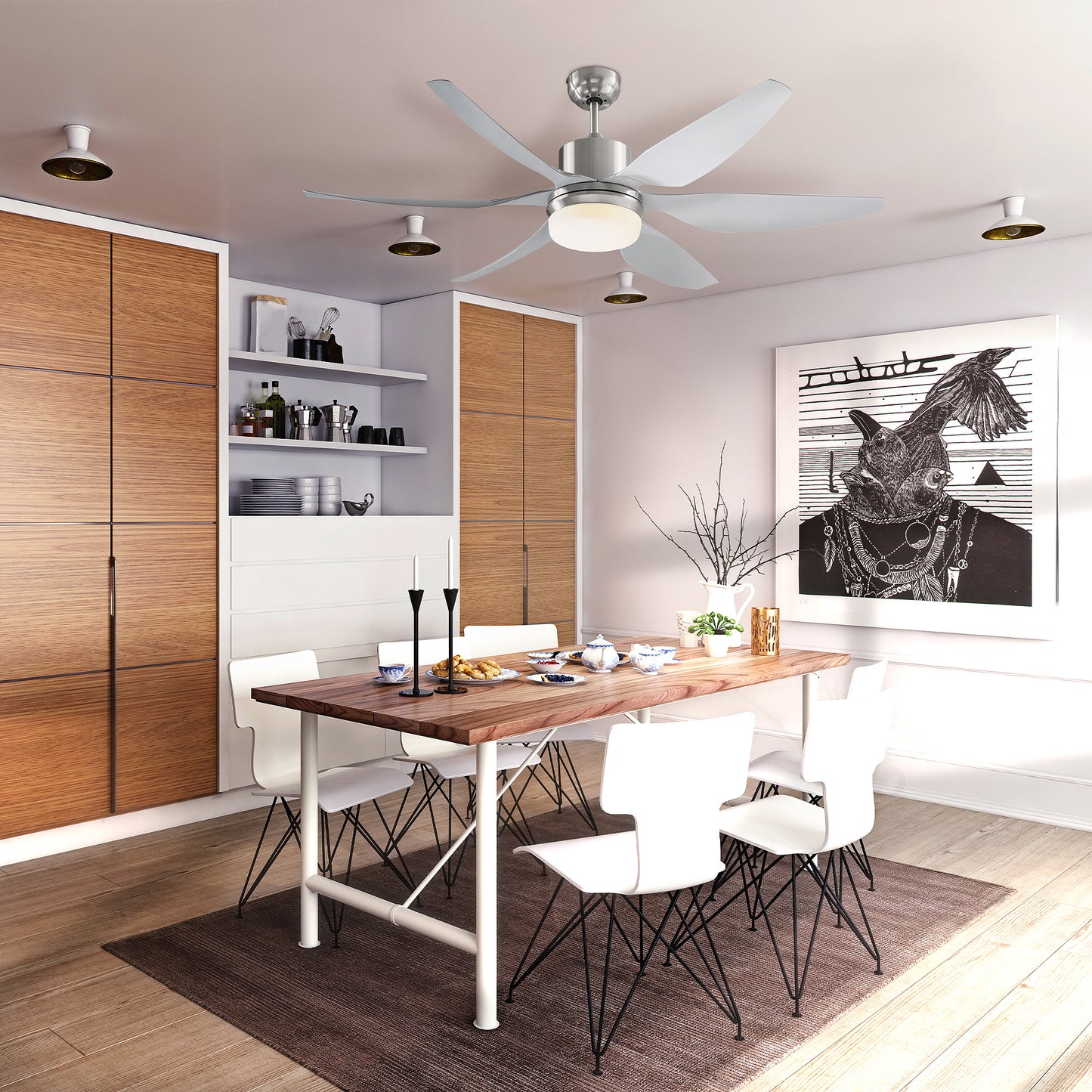 Reversible Ceiling Fan With Light, 6 Blades Indoor Modern Mount LED Lighting Fan With Remote Controller, For Bedroom, Living Room, Silver