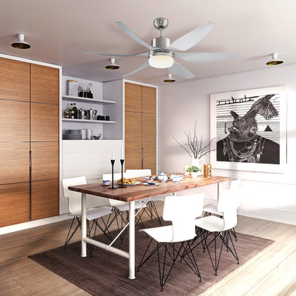 Reversible Ceiling Fan With Light, 6 Blades Indoor Modern Mount LED Lighting Fan With Remote Controller, For Bedroom, Living Room, Silver