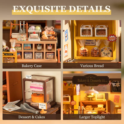 Mini Home DIY Assembly Model, Becca's Bakery, 3D Puzzle Toy, 256-piece Wooden Model With LED Lights, Creative Home Decor And Adult Gift