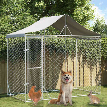 Outdoor Dog Kennel with Roof, Silver, 3x1.5x2.5m, Galvanized