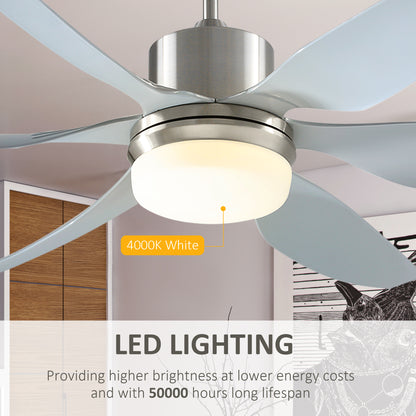 Reversible Ceiling Fan With Light, 6 Blades Indoor Modern Mount LED Lighting Fan With Remote Controller, For Bedroom, Living Room, Silver