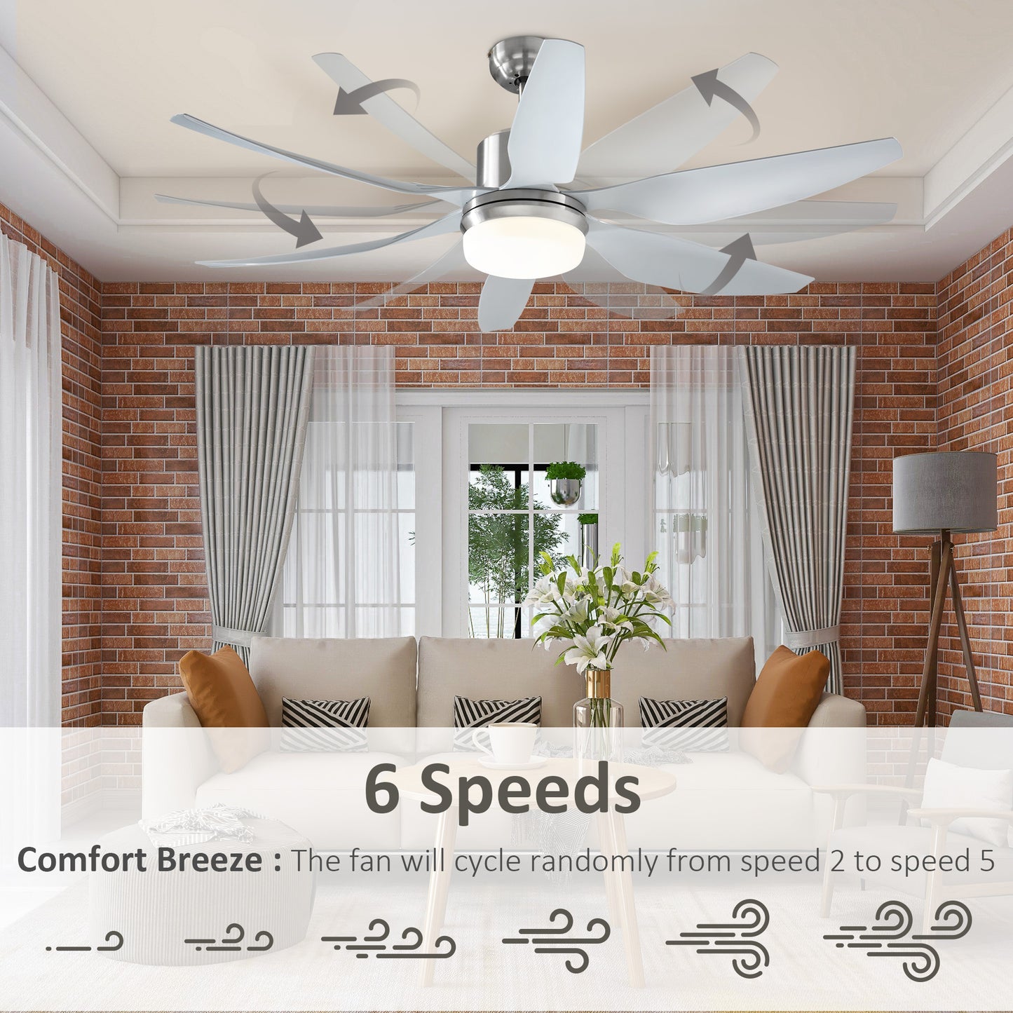 Reversible Ceiling Fan With Light, 6 Blades Indoor Modern Mount LED Lighting Fan With Remote Controller, For Bedroom, Living Room, Silver