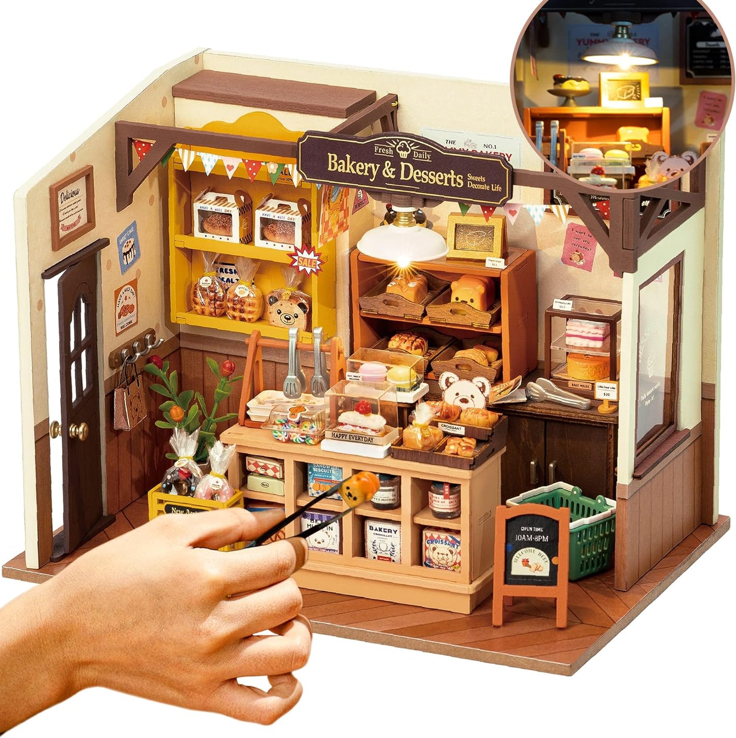 Mini Home DIY Assembly Model, Becca's Bakery, 3D Puzzle Toy, 256-piece Wooden Model With LED Lights, Creative Home Decor And Adult Gift