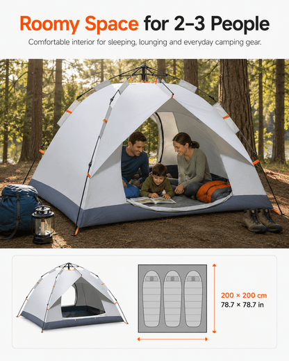 Automatic Pop Up Tent for 2-3 Person, Upgraded Camping Tent Waterproof & UV Protection