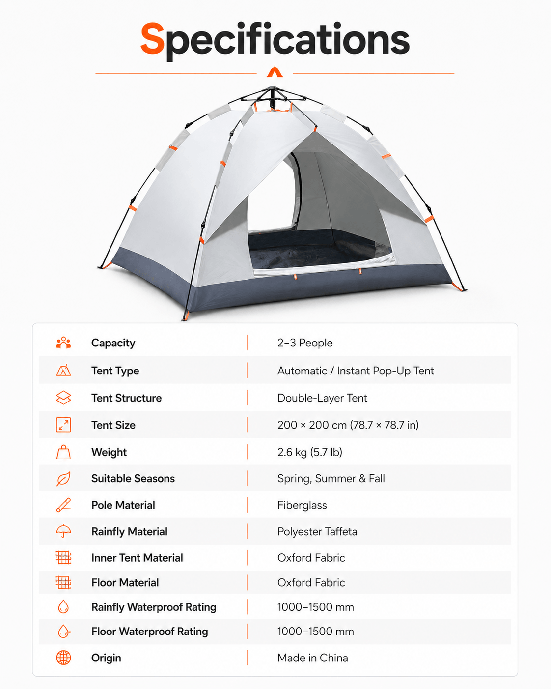Automatic Pop Up Tent for 2-3 Person, Upgraded Camping Tent Waterproof & UV Protection