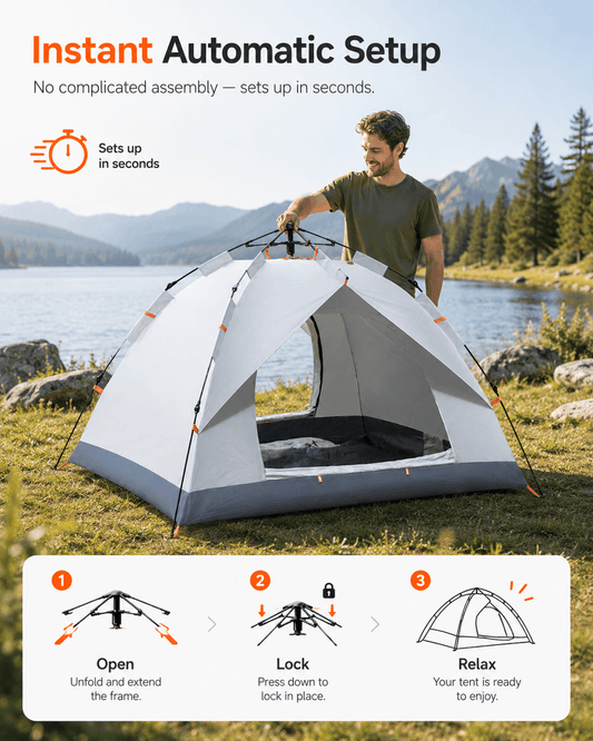 Automatic Pop Up Tent for 2-3 Person, Upgraded Camping Tent Waterproof & UV Protection