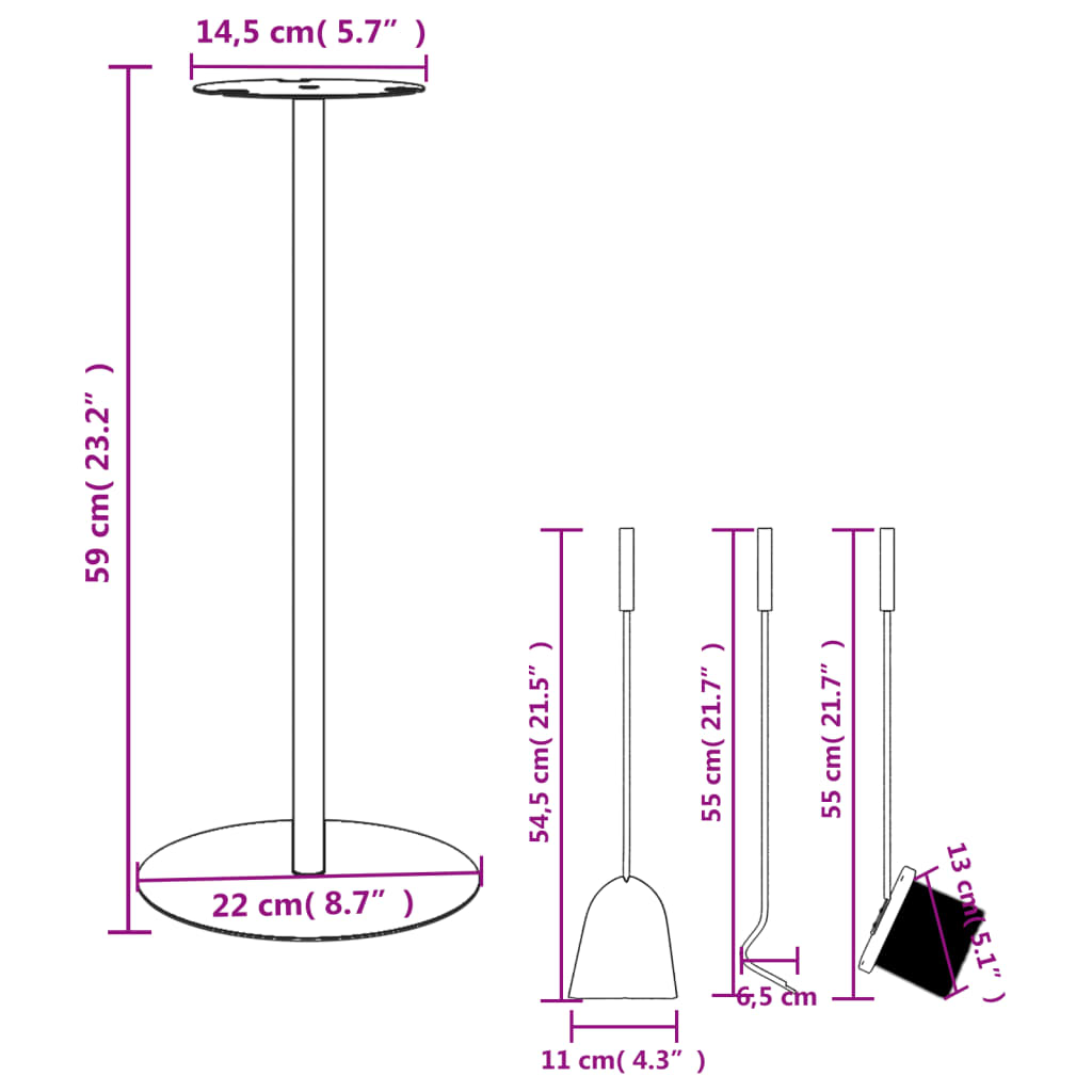 4-piece fireplace tool set 22 x 59 cm steel garden tool