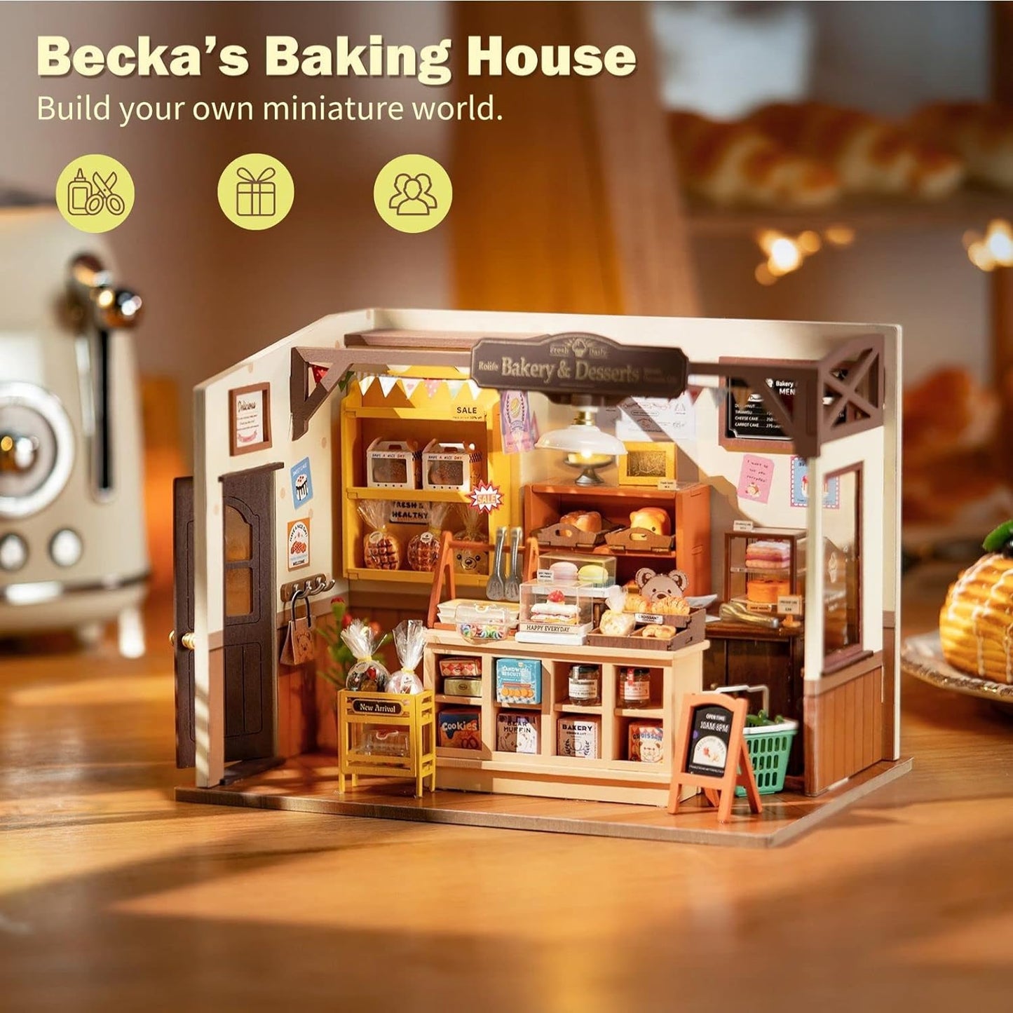 Mini Home DIY Assembly Model, Becca's Bakery, 3D Puzzle Toy, 256-piece Wooden Model With LED Lights, Creative Home Decor And Adult Gift