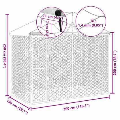 Outdoor Dog Kennel with Roof, Silver, 3x1.5x2.5m, Galvanized