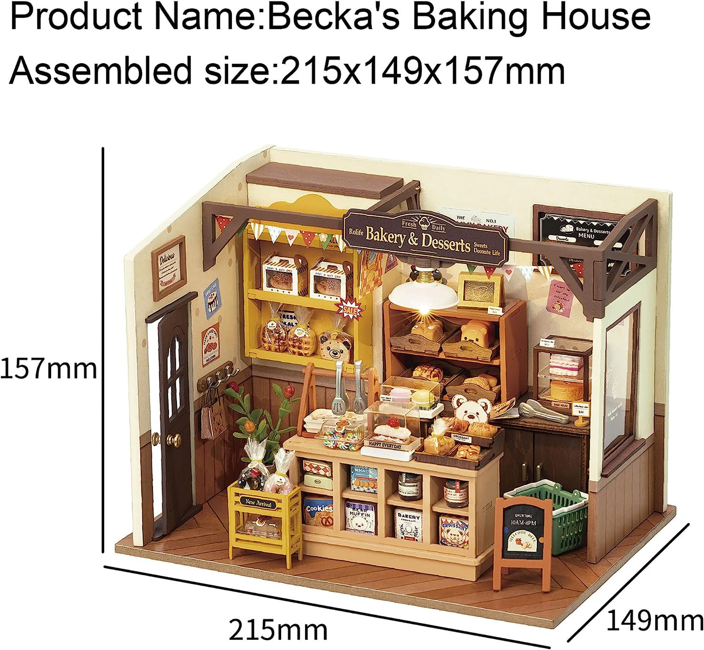 Mini Home DIY Assembly Model, Becca's Bakery, 3D Puzzle Toy, 256-piece Wooden Model With LED Lights, Creative Home Decor And Adult Gift