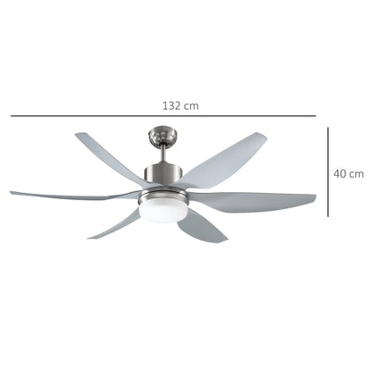 Reversible Ceiling Fan With Light, 6 Blades Indoor Modern Mount LED Lighting Fan With Remote Controller, For Bedroom, Living Room, Silver